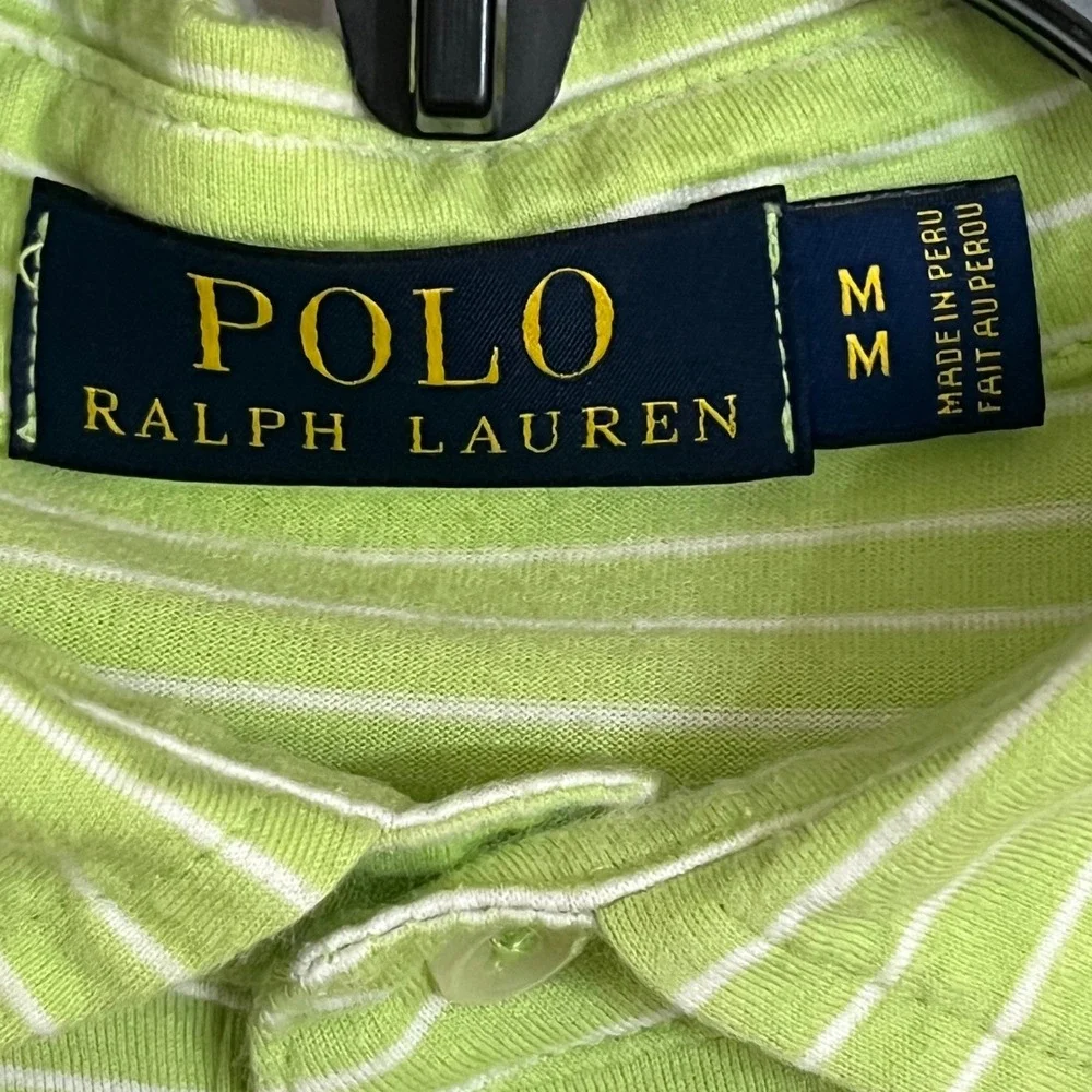 Polo Ralph Lauren Mens Lime Green White Striped Pima Cotton Polo Shirt Size M